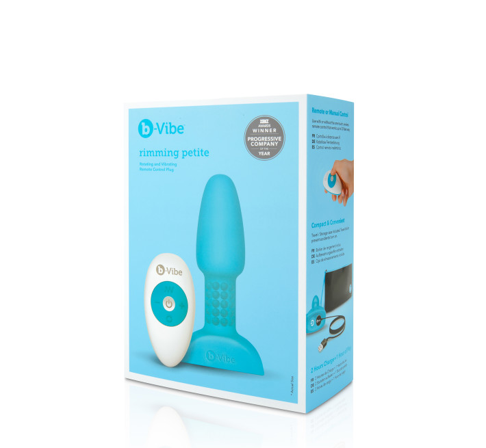 Анальна пробка з вібрацією і кульками, що обертаються B-Vibe Rimming Petite, з пультом, Бірюзова