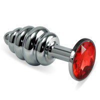 Анальна пробка LoveToy Heavy Metal Anal Plug Silver Rosebud Spiral Red