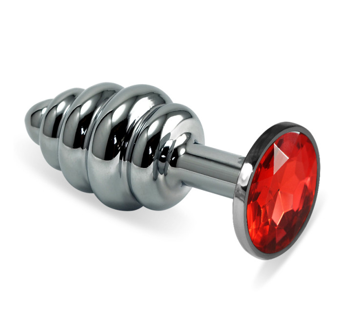 Анальна пробка LoveToy Heavy Metal Anal Plug Silver Rosebud Spiral Red