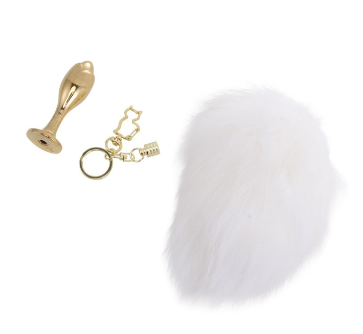 Металева анальна пробка Кролячий хвост LOCKINK SEVANDA White Bunny-Tail Anal Rose-shape Plug