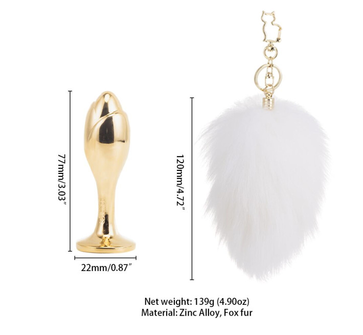 Металева анальна пробка Кролячий хвост LOCKINK SEVANDA White Bunny-Tail Anal Rose-shape Plug