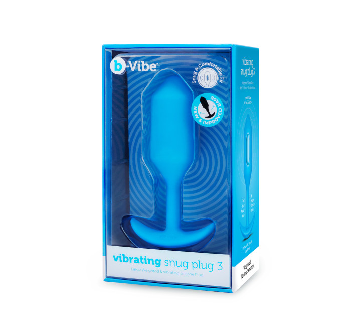 Анальная пробка со смещенным центром тяжести B-Vibe Snug Plug 3 голубая L