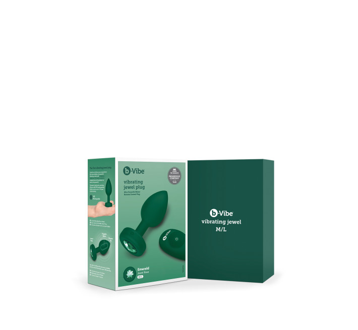 Анальная пробка с вибрацией и пультом B-Vibe Vibrating Jewel Plug, зеленая, M/L