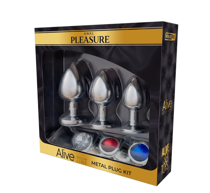 Набор металлических анальных пробок Alive Metal Plug Kit, диаметр 3,2 см / 3,5 см / 4,1 см