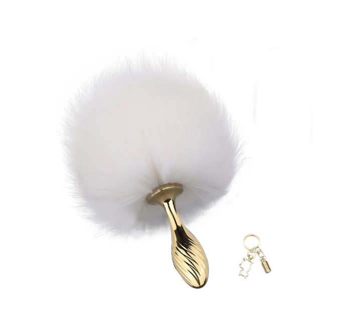 Металева анальна пробка Кролячий хвост LOCKINK SEVANDA White Bunny-Tail Anal Pear-shape Plug