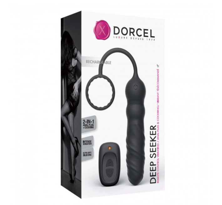 Анальный вибратор Marc Dorcel Deep Seeker с эрекционным кольцом и пультом ДУ