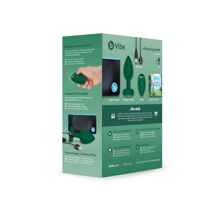 Анальная пробка с вибрацией и пультом B-Vibe Vibrating Jewel Plug, зеленая, M/L