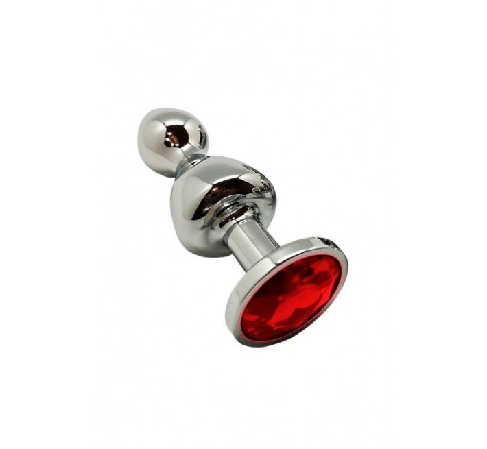 Металлическая анальная пробка Wooomy Lollypop Double Ball Metal Plug Red S диам. 2,8 см, длина 8,5см