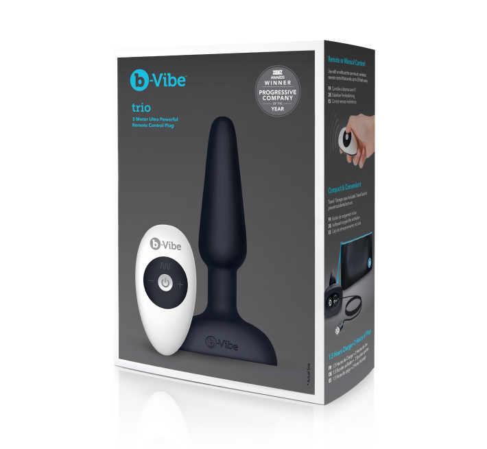 Анальна пробка із 3 моторами B-Vibe Trio Remote Control Butt, чорна