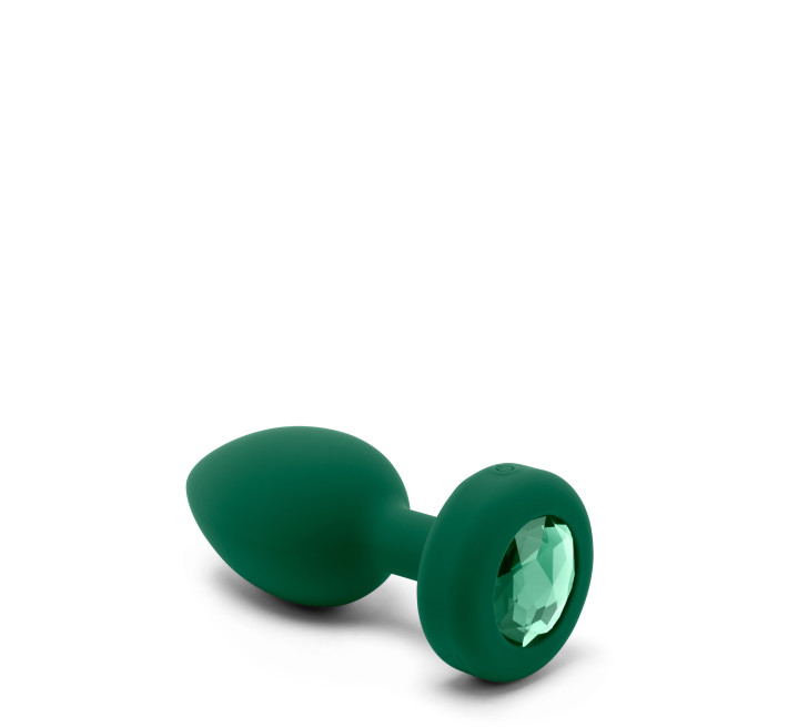 Анальная пробка с вибрацией и пультом B-Vibe Vibrating Jewel Plug, зеленая, M/L