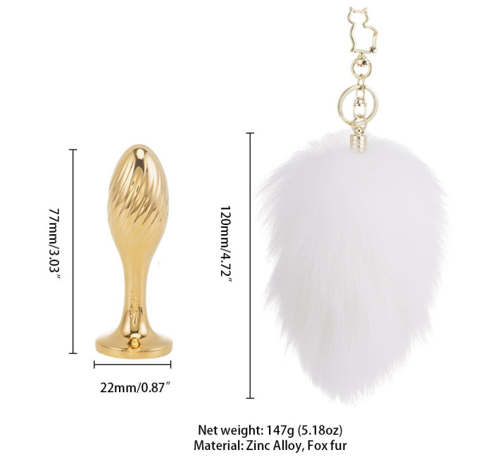 Металева анальна пробка Кролячий хвост LOCKINK SEVANDA White Bunny-Tail Anal Pear-shape Plug