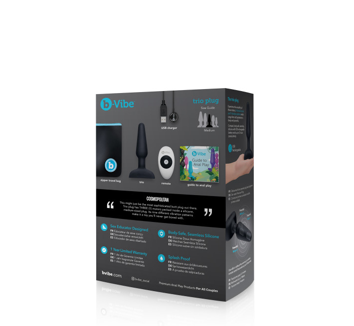 Анальна пробка із 3 моторами B-Vibe Trio Remote Control Butt, чорна