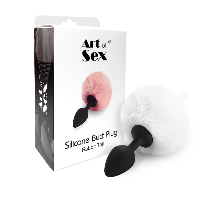 Силиконовая анальная пробка М Art of Sex - Silicone Bunny Tails Butt plug White, диаметр 3,5 см