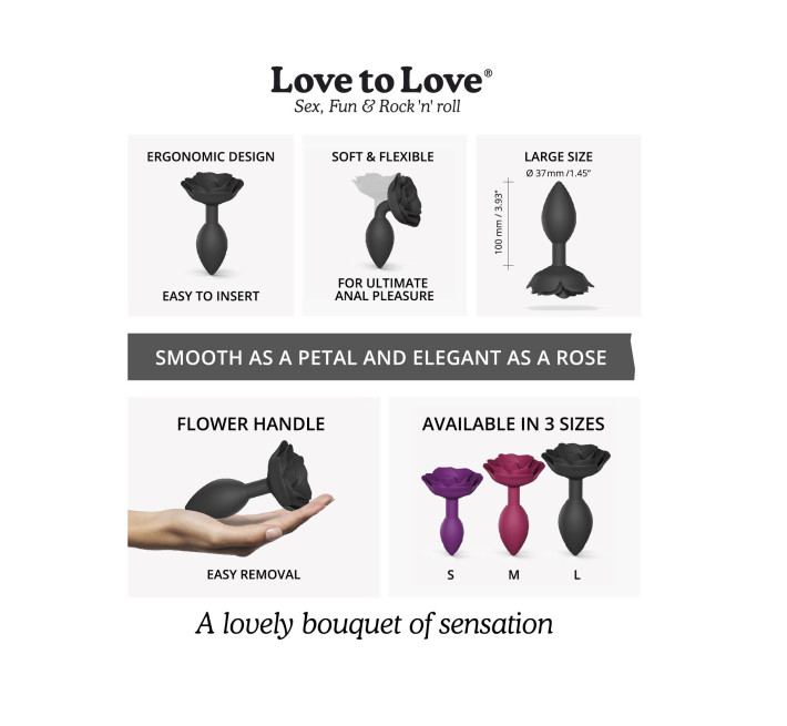 Силіконова анальна пробка Love To Love OPEN ROSES L SIZE - BLACK ONYX
