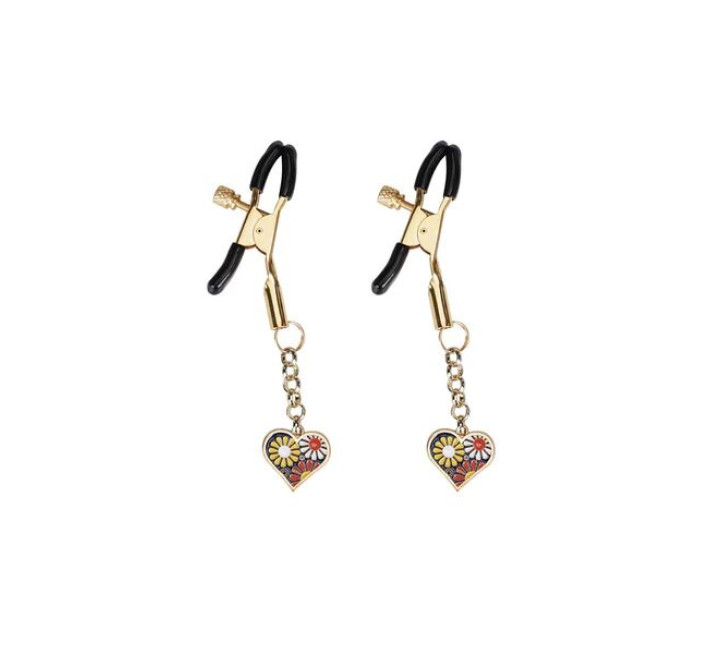 Затискачі для сосків Liebe Seele Nipple Clamps Gold Heart-shaped Flowers on Blue