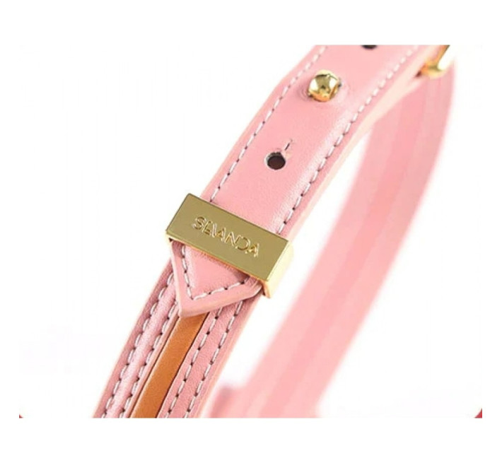 Ошейник с бантиком и поводком Lockink Sevanda, кожа и металл, розовый