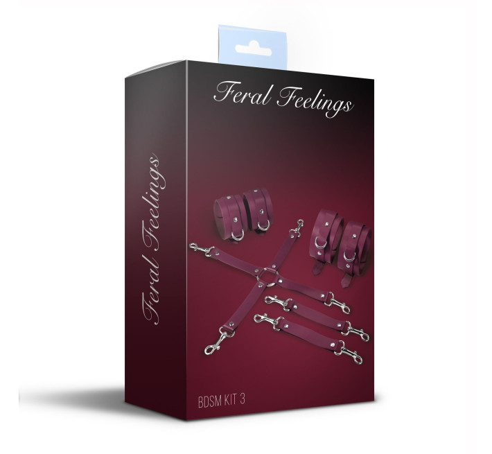 Набор для БДСМ 3 в 1 Feral Feelings BDSM Kit 3 Burgundy, burgundy, наручники, поножи, крестовина