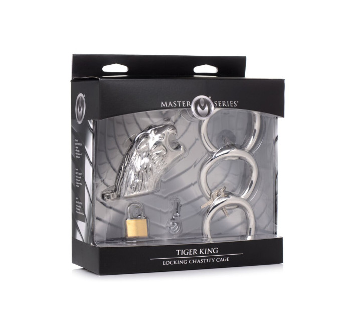 Клетка для пениса Master Series: Tiger King Cock Cage With Lock, три кольца, замок, три ключа