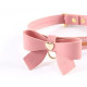 Ошейник с бантиком и поводком Lockink Sevanda, кожа и металл, розовый
