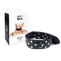 Нашийник з натуральної шкіри із заклепками та стразами Art of Sex - Jenna Collar, Чорний Нашийник з натуральної шкіри із заклепками та стразами Art of Sex - Jenna Collar, Чорний