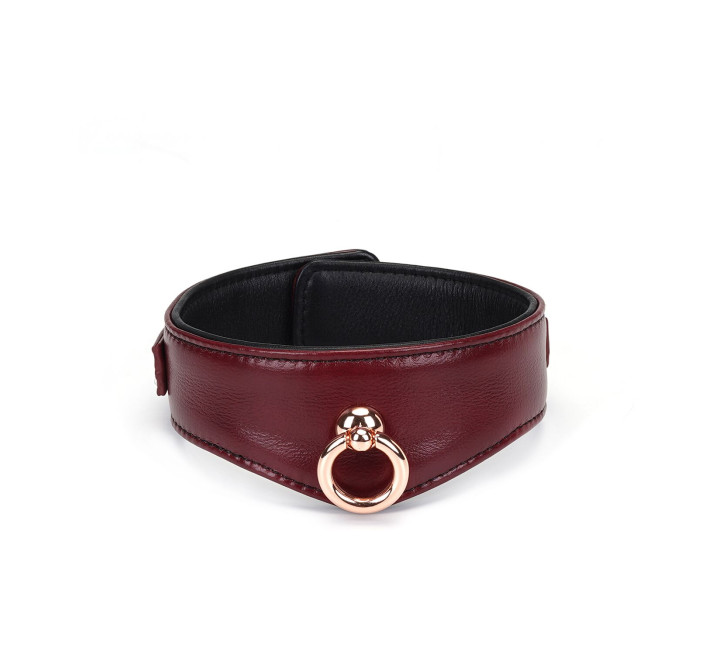 Кожаный ошейник с поводком Liebe Seele Wine Red Curved Collar, замок-сердечко