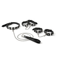 Бондажний набір: нашийник з повідцем, наручники та поножі Art of Sex - Cassandra, колір чорний Бондажний набір: нашийник з повідцем, наручники та поножі Art of Sex - Cassandra, колір чорний