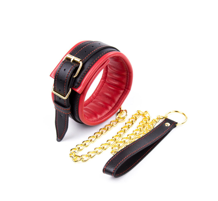 Нашийник з повідцем DS Fetish Collar black/red with leash
