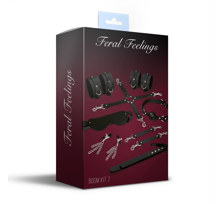 Набор Feral Feelings BDSM Kit 7 Black, наручники, поножи, коннектор, маска, паддл, кляп, зажимы