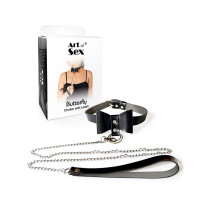 Чокер с поводком Art of Sex - Butterfly черный, экокожа Чокер с поводком Art of Sex - Butterfly черный, экокожа