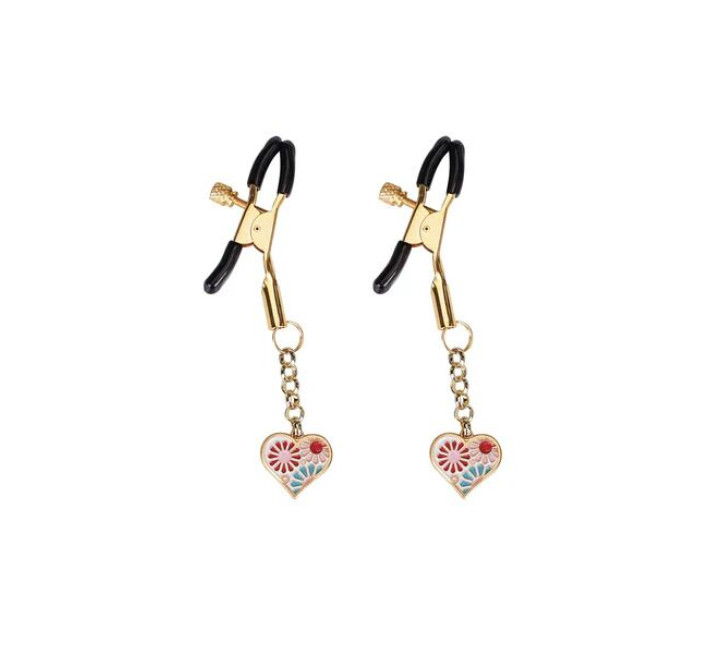 Затискачі для сосків Liebe Seele Nipple Clamps Gold Heart-shaped Flowers on White