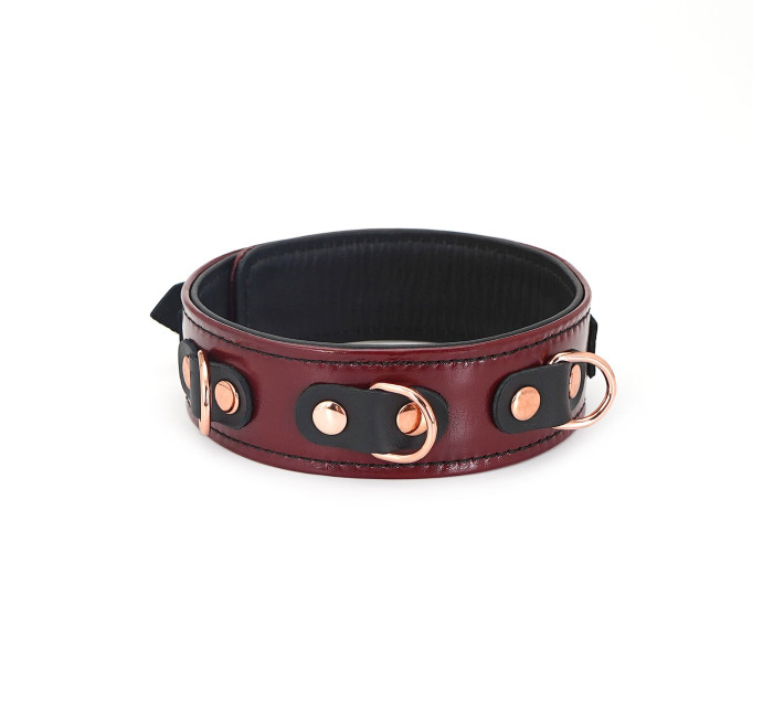 Кожаный ошейник с поводком Liebe Seele Wine Red Collar and Leash, 3 кольца для крепления