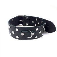 Нашийник з натуральної шкіри із заклепками та стразами Art of Sex - Jenna Collar, Чорний Нашийник з натуральної шкіри із заклепками та стразами Art of Sex - Jenna Collar, Чорний