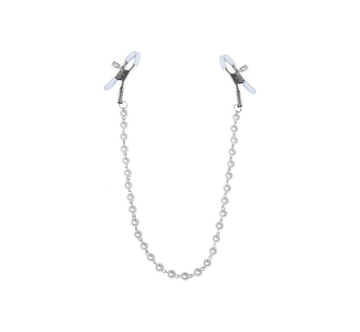 Затискачі для сосків з перлинами Feral Feelings - Nipple clamps Pearls, срібло/білий