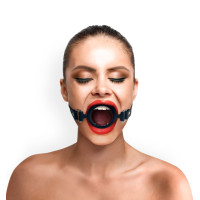 Кляп-розширювач силіконове кільце Art of Sex – Gag Ring, чорний, натуральна шкіра