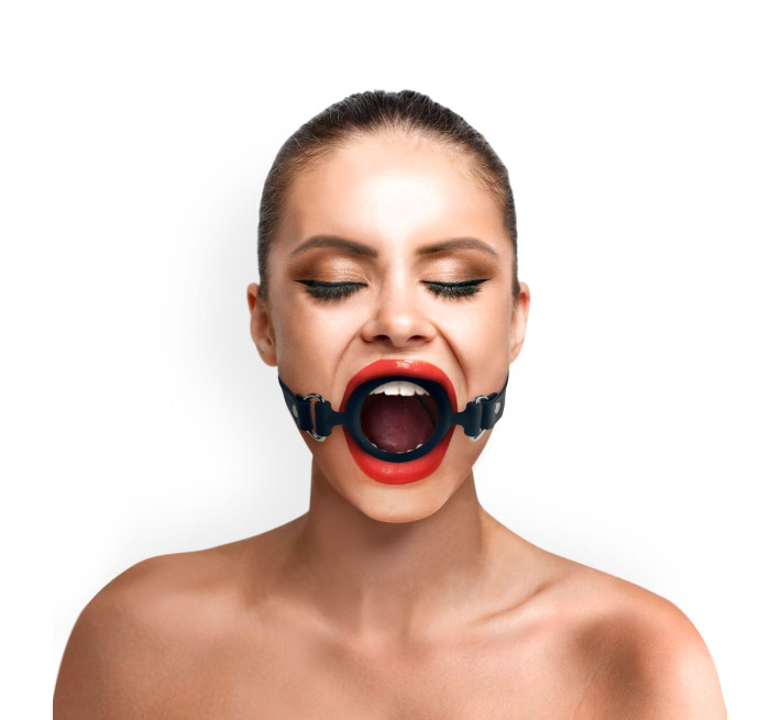 Кляп-расширитель силиконовое кольцо Art of Sex – Gag Ring, черный, натуральная кожа