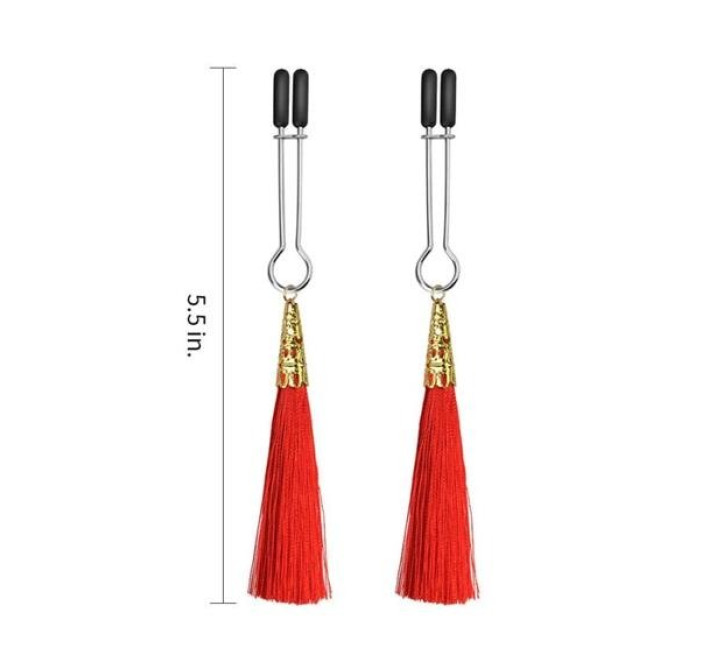 Затискачі для сосків LoveToy Bondage Fetish Glamor Tassel Nipple Clamp Red