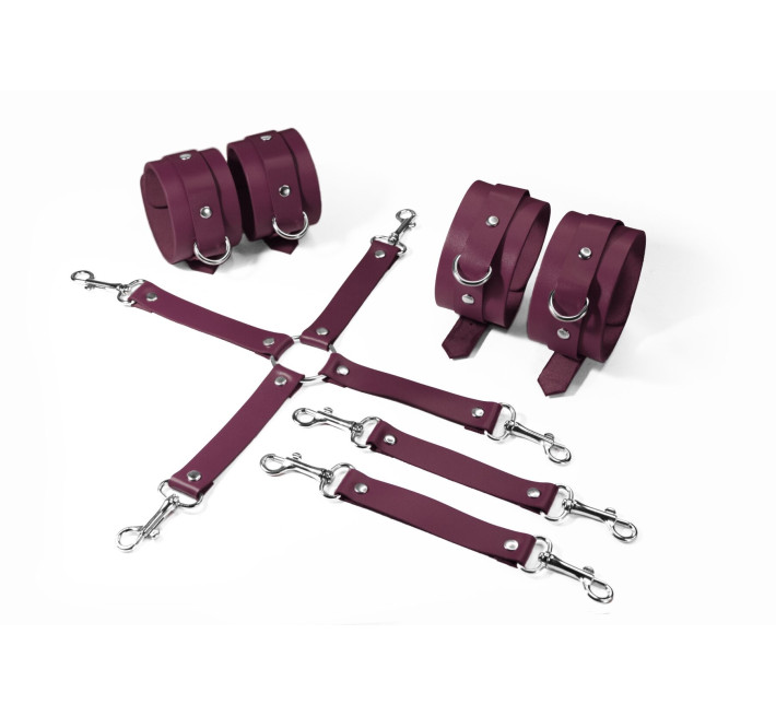 Набор для БДСМ 3 в 1 Feral Feelings BDSM Kit 3 Burgundy, burgundy, наручники, поножи, крестовина