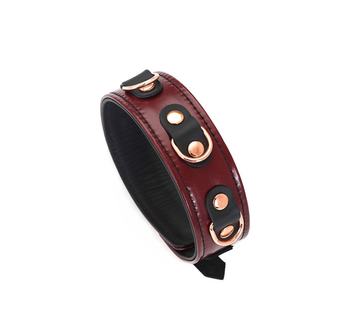 Кожаный ошейник с поводком Liebe Seele Wine Red Collar and Leash, 3 кольца для крепления