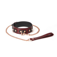 Кожаный ошейник с поводком Liebe Seele Wine Red Collar and Leash, 3 кольца для крепления Кожаный ошейник с поводком Liebe Seele Wine Red Collar and Leash, 3 кольца для крепления