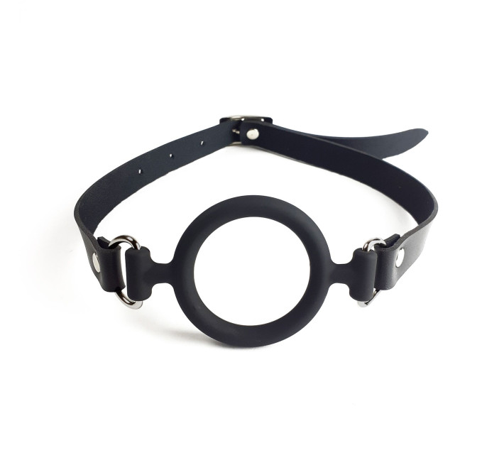 Кляп-расширитель силиконовое кольцо Art of Sex – Gag Ring, черный, натуральная кожа