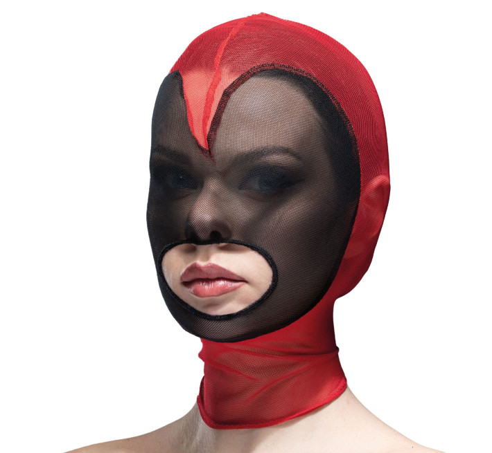 Маска серце сітка з відкритим ротом Feral Feelings - Hearts Mask Red/Black