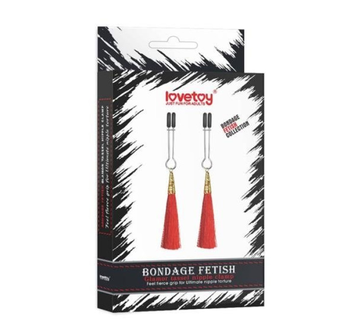Затискачі для сосків LoveToy Bondage Fetish Glamor Tassel Nipple Clamp Red