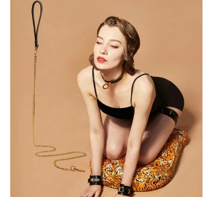 Поводок UPKO Leather Cosplay Leash, итальянская кожа, с металлической цепью,