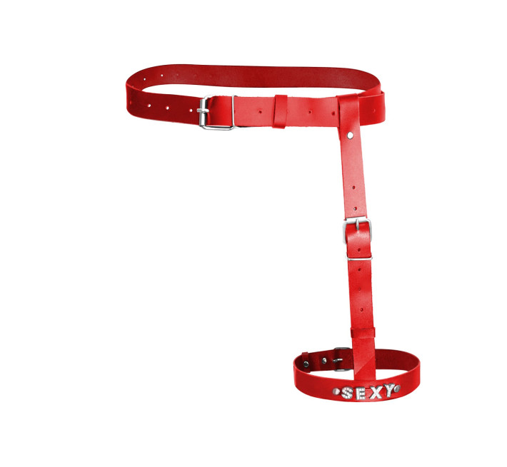 Гартер на ногу Art of Sex - Naomi з написом SEXY, натуральна шкіра, розмір XS-2XL, колір Червоний