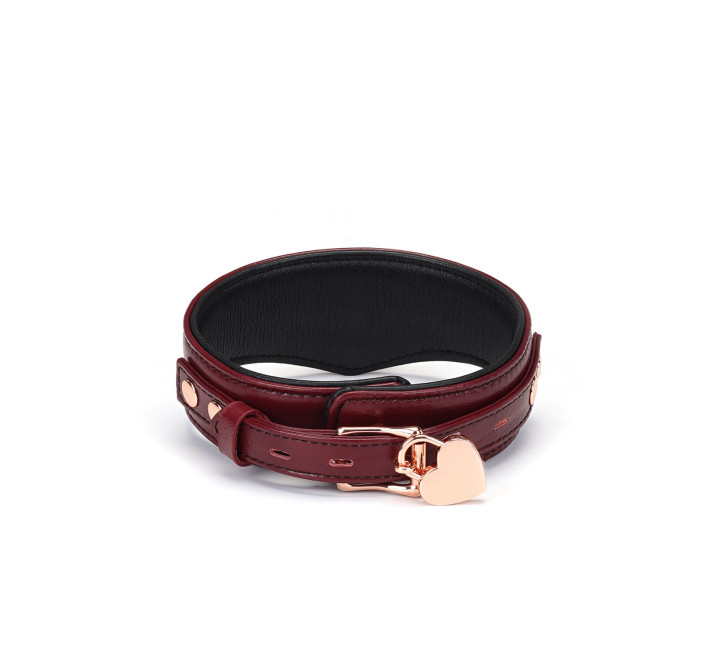 Кожаный ошейник с поводком Liebe Seele Wine Red Curved Collar, замок-сердечко