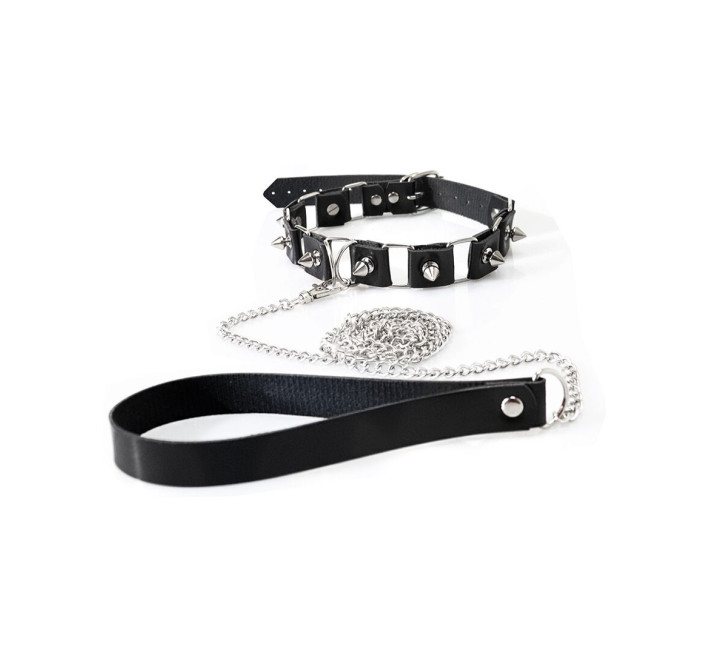 Бондажный набор: ошейник с поводком, наручники и поножи Art of Sex - Cassandra, цвет черный