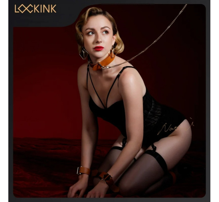 Нашийник з повідцем Lockink, шкіра, Коричневий