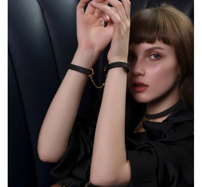 Браслет-наручники UPKO італійська шкіра, чорний