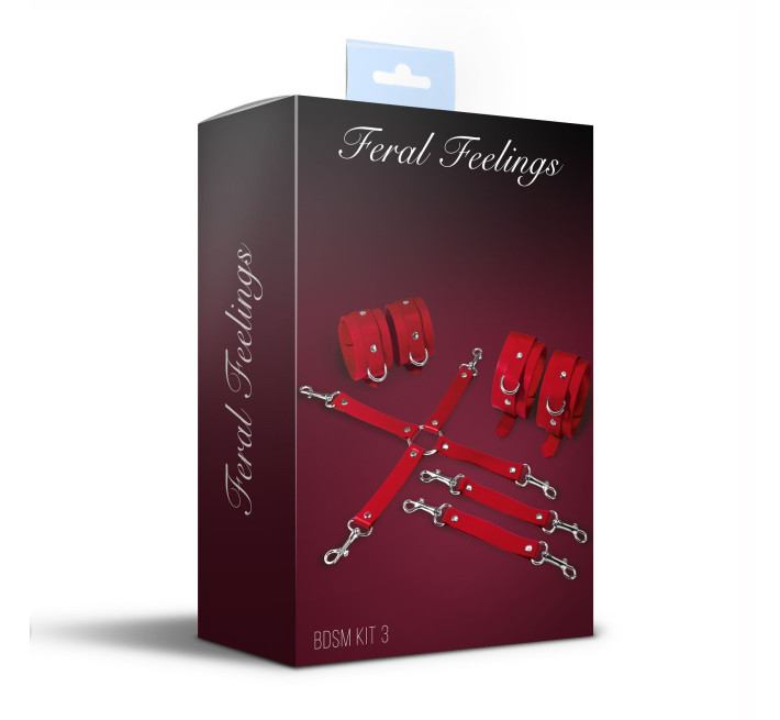 Набор для БДСМ 3 в 1 Feral Feelings BDSM Kit 3 Red, наручники, поножи, крестовина