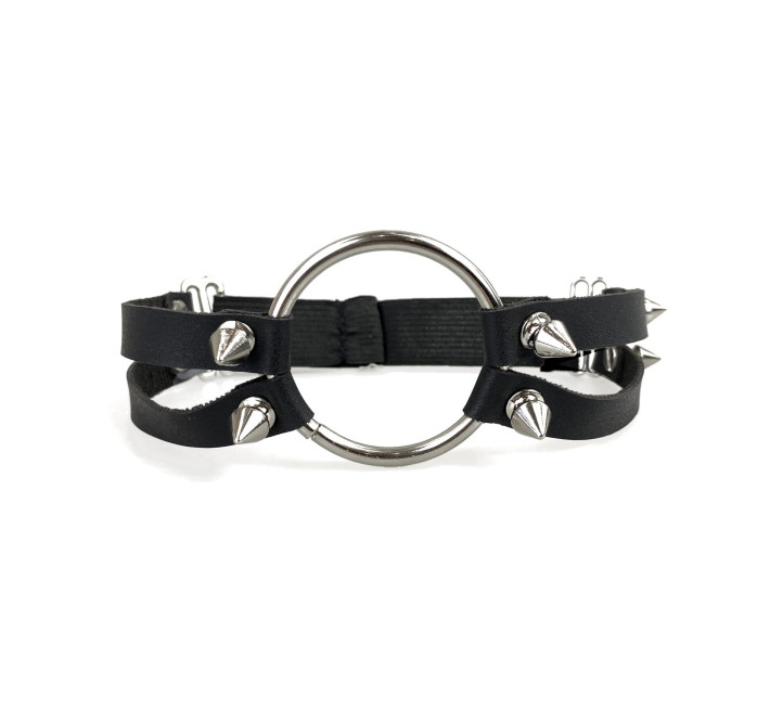 Чокер с металлическим кольцом и шипами из натуральной кожи Art of Sex - Ruby, цвет Черный